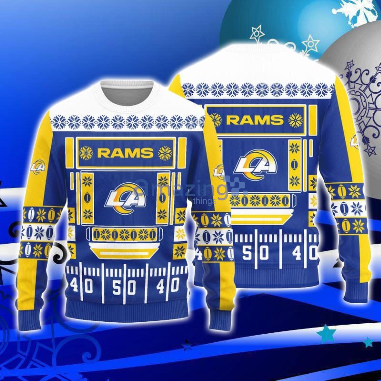 Los Angeles Rams Logo Knitted Ball Snowfalke Pattern Ugly Christmas Sweater  - Banantees