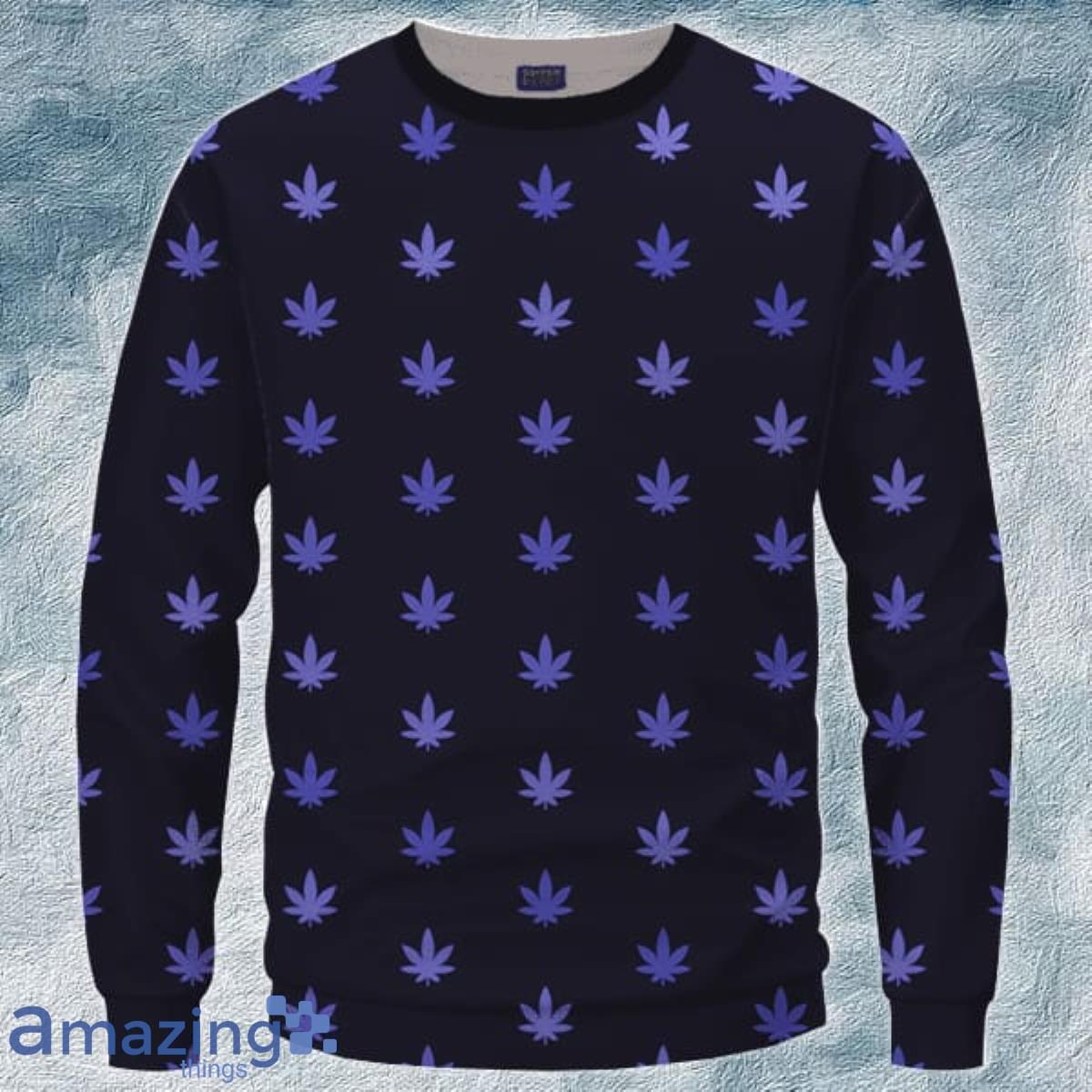 Marijuana Cool And Awesome Pattern Navy Blue Crewneck 3D Sweater Product Photo 1