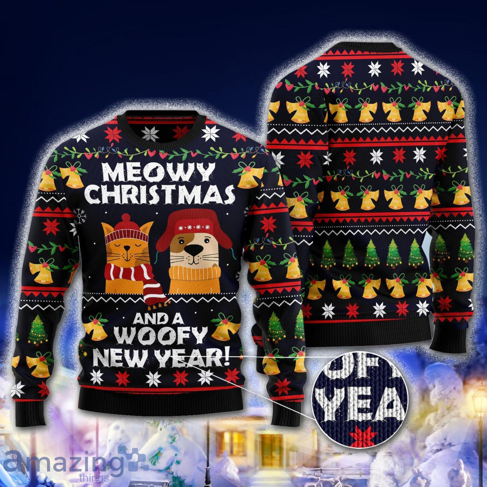 Meowy Christmas And Woofy New Year Lovely Christmas 3D Sweater Product Photo 1