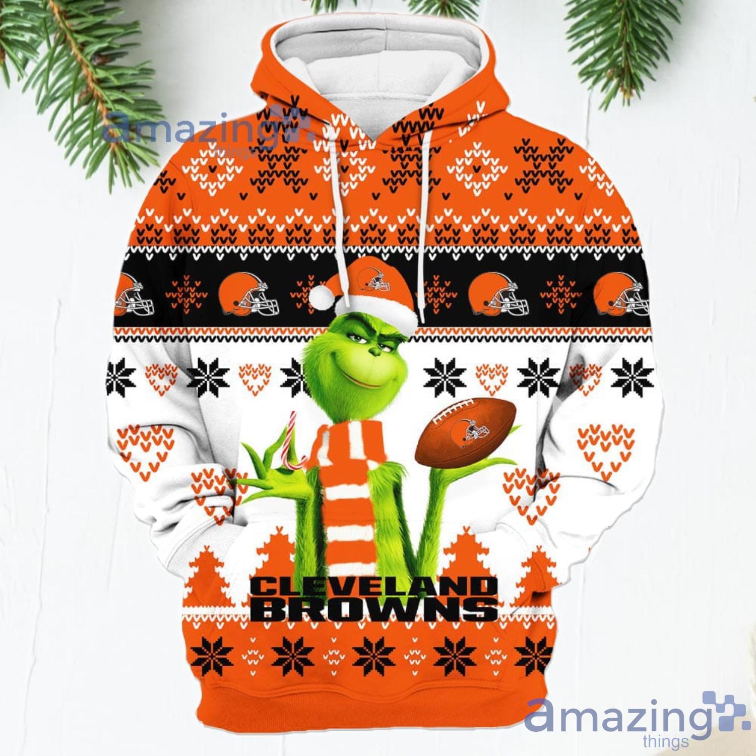 Grinch hand holding Cleveland browns Christmas shirt, hoodie, sweater, long  sleeve and tank top