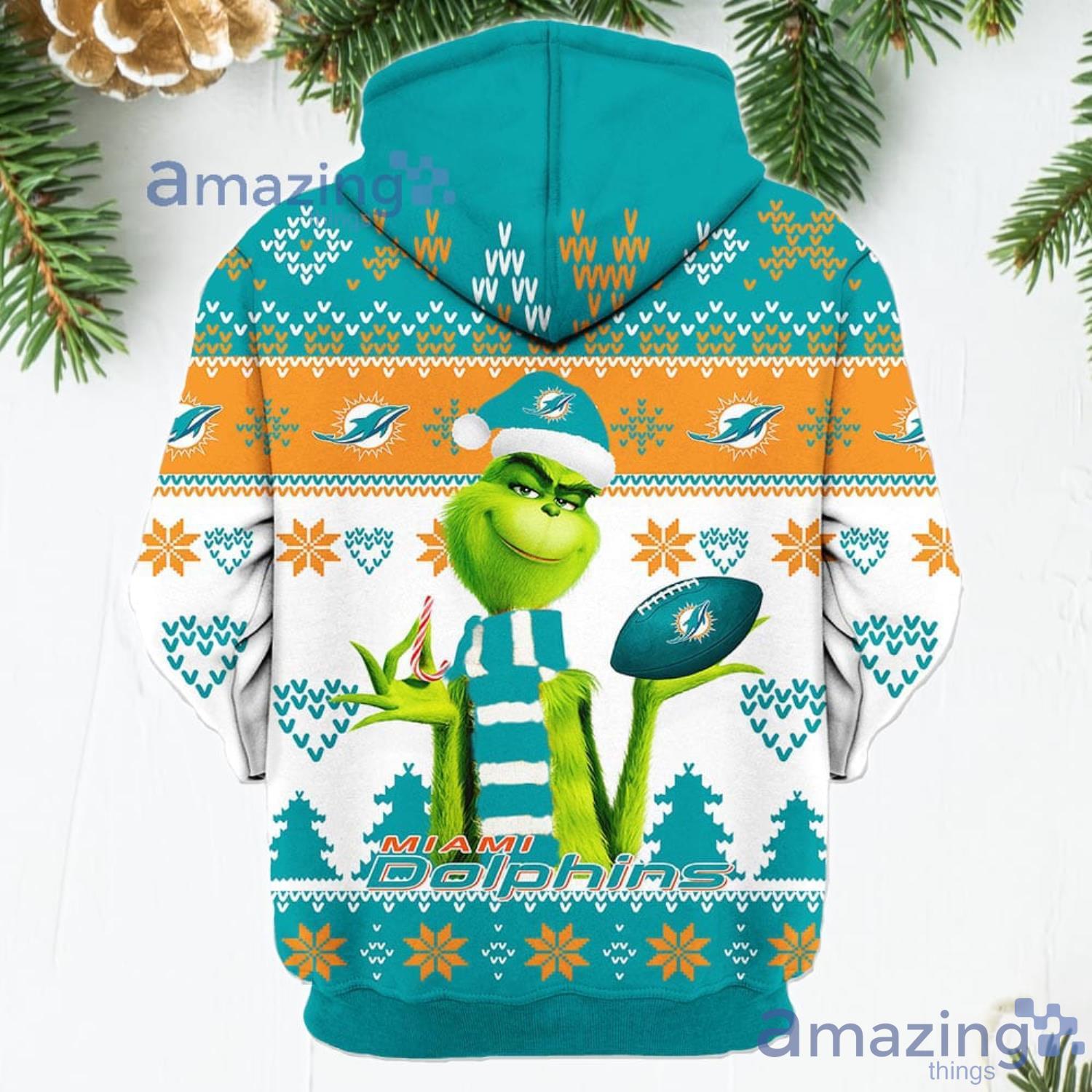 Miami Dolphins NFL Christmas Grinch in Chimney 3D Hoodie Pullover