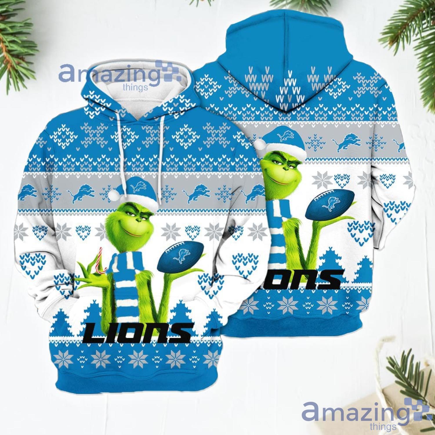 Merry Christmas 2023 Super Bowl American Grinch Cute Lions 3D Hoodie  Christmas Gift For Men Women