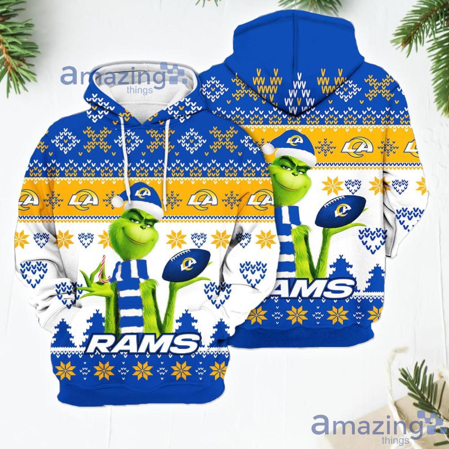 Merry Christmas 2023 Super Bowl American Grinch Cute Rams 3D Hoodie  Christmas Gift For Men Women