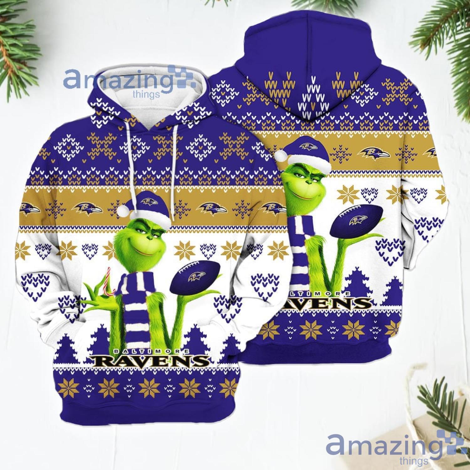 Merry Christmas 2023 Super Bowl American Grinch Cute Ravens 3D