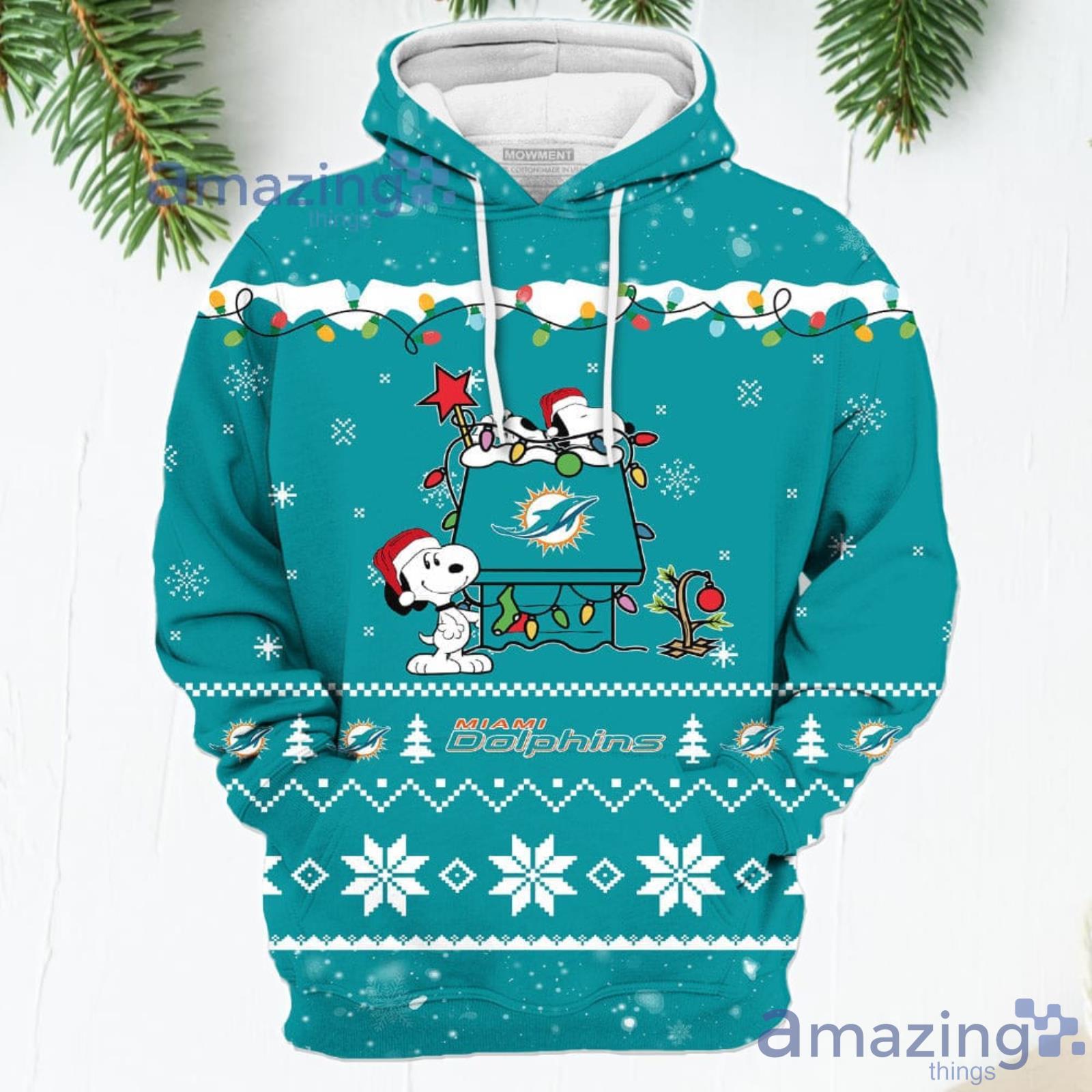 Merry Christmas Season Miami Dolphins Snoopy 3D Hoodie Cute Christmas Gift  For Men And Women