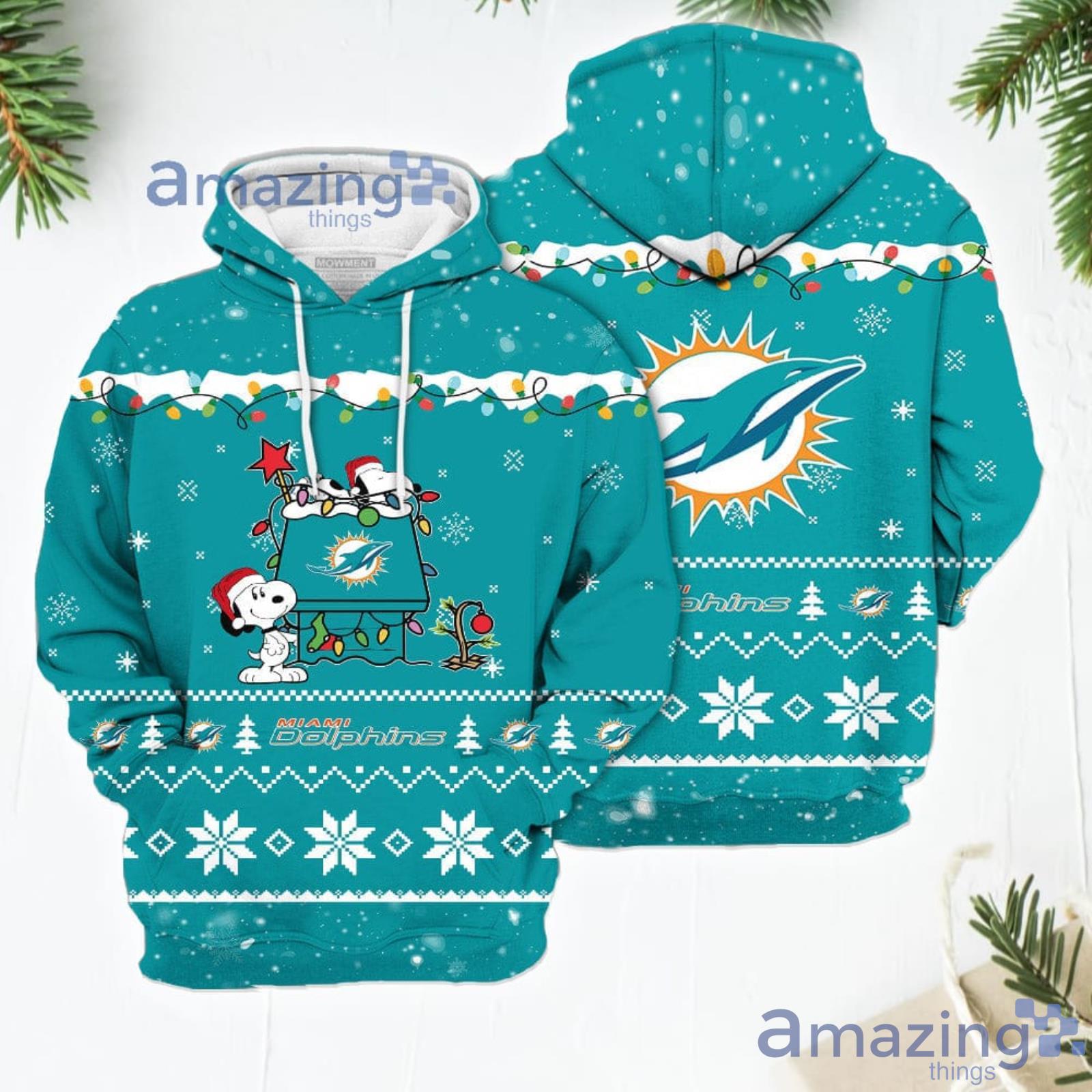 Merry Christmas Season Miami Dolphins Snoopy 3D Hoodie Cute Christmas Gift  For Men And Women