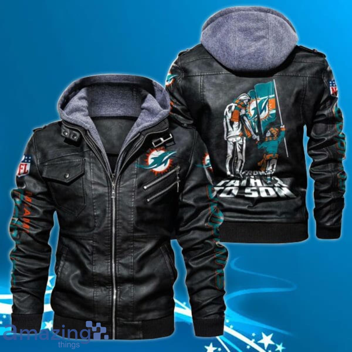 Logo Print Miami Dolphins NFL 2D Leather Jacket