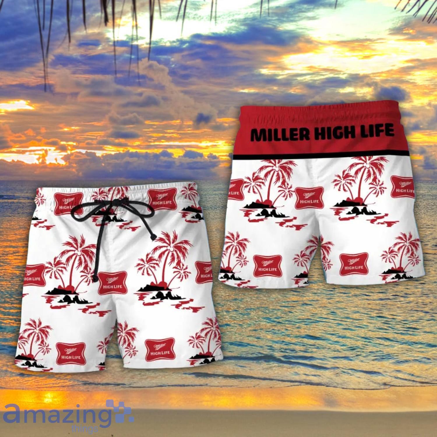 Miller High Life Summer Beach Coconut Pattern Hawaiian Shirt And Shorts Men And Women Gift Product Photo 1