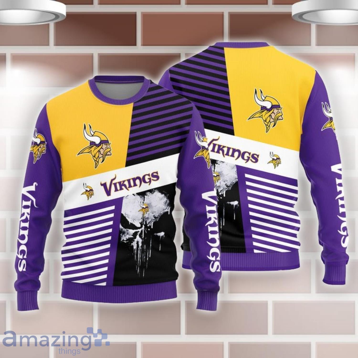 Minnesota Vikings Skull Pattern All Over Printed 3D Sweater Product Photo 1