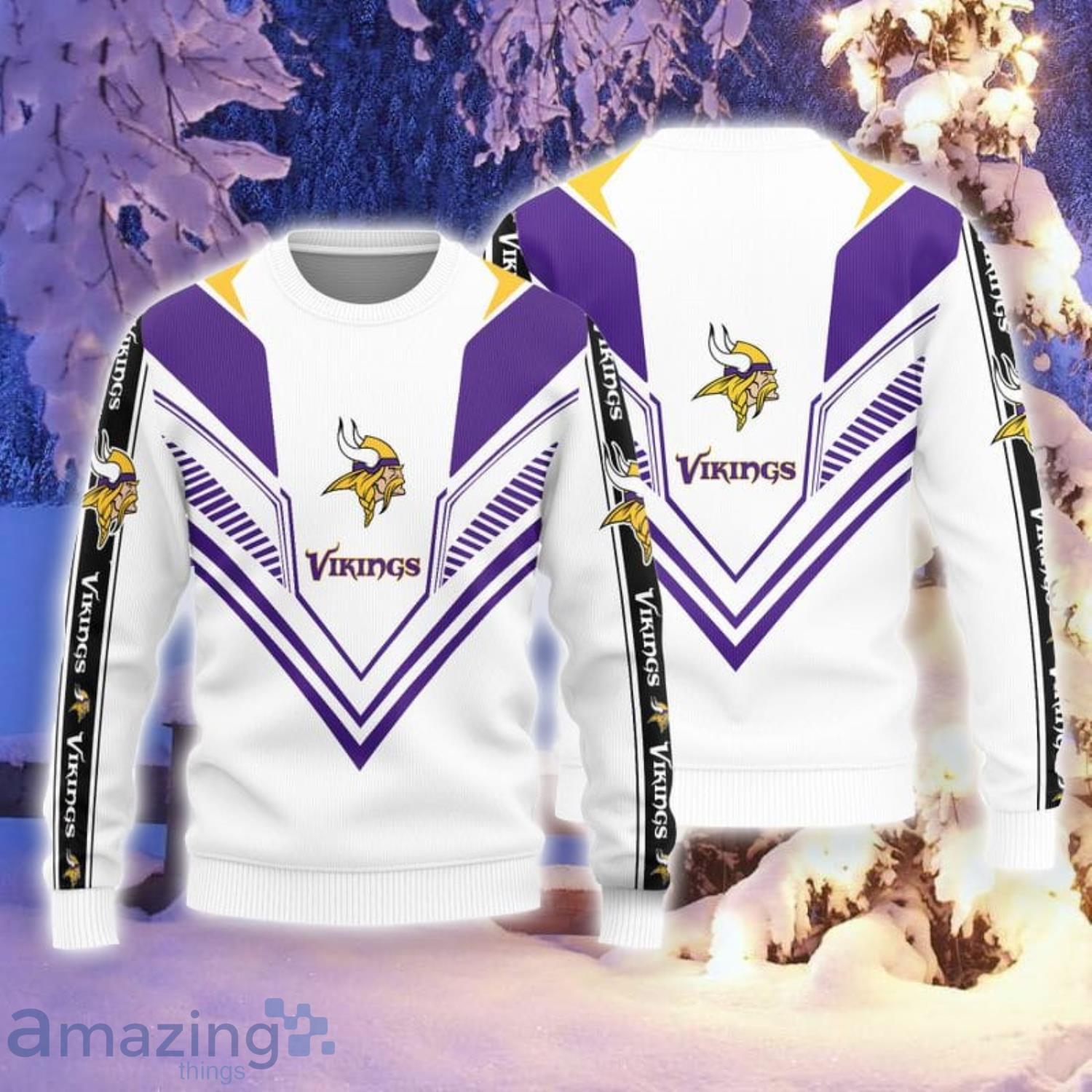 Minnesota Vikings White 3D Sweater Christmas Gift