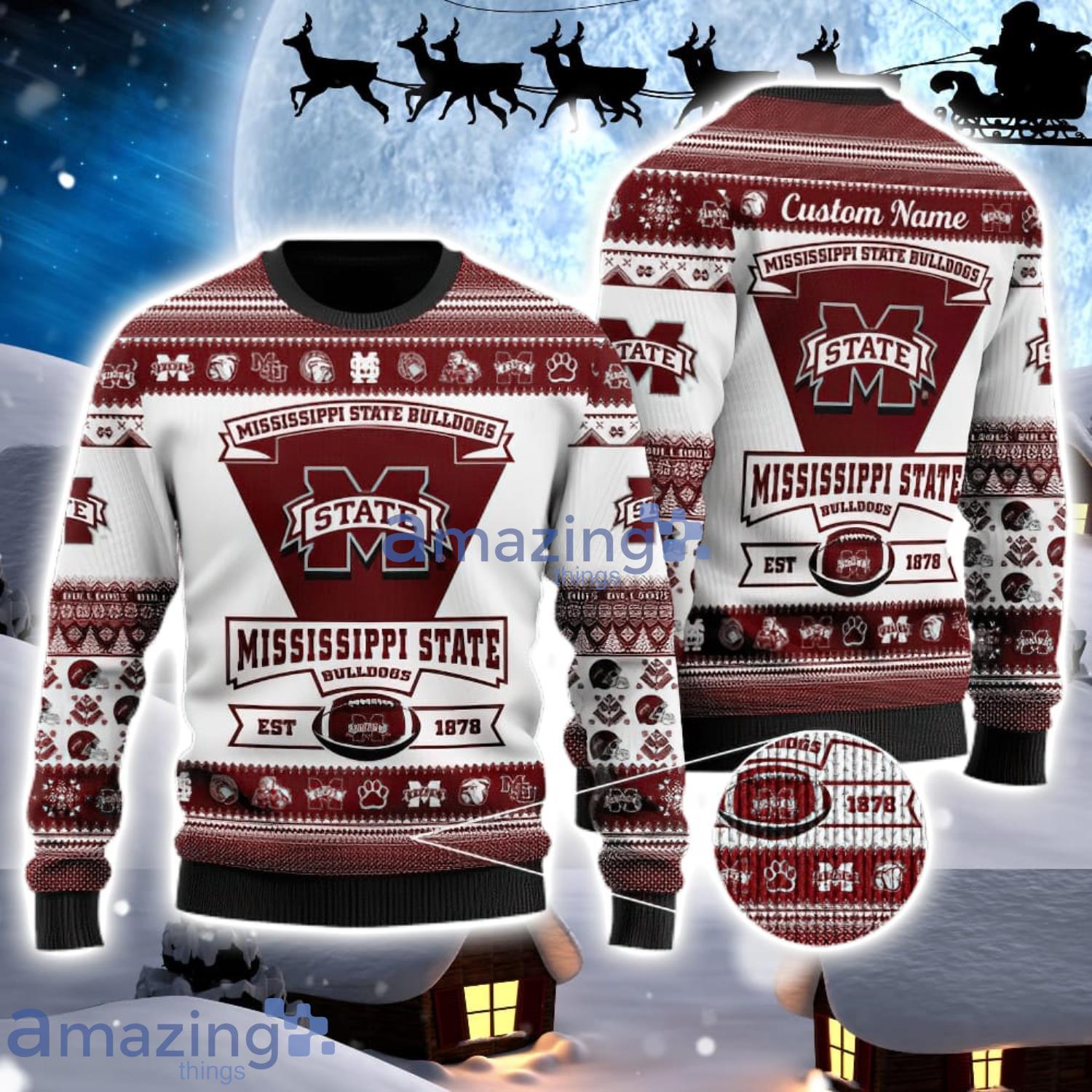 Mississippi State Bulldogs Team Custom Name Ugly Christmas Sweater For Men And Women Sport Gift Product Photo 1
