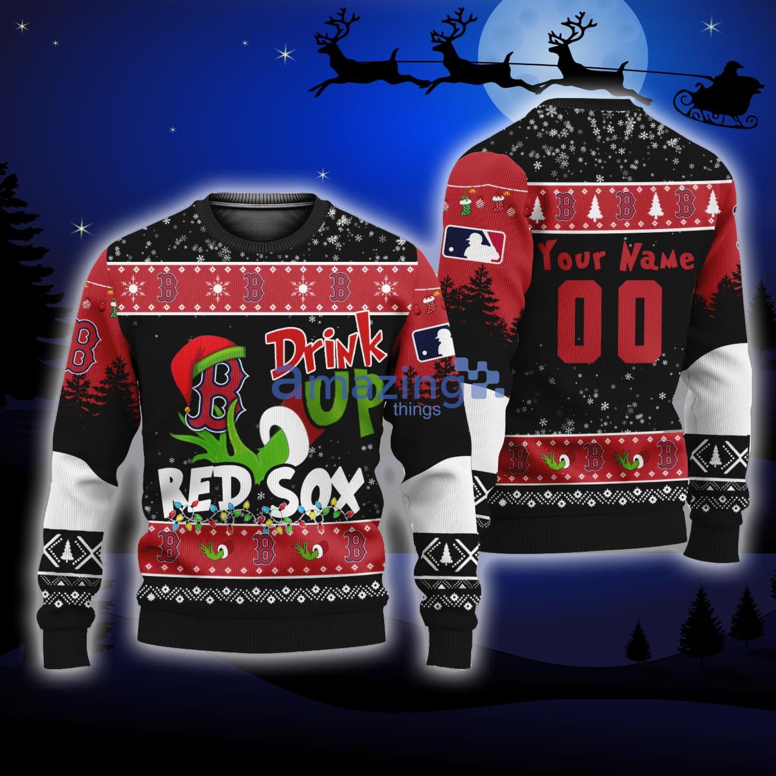 MLB Custom Name And NumberGrinch Drink Up Boston Red Sox Ugly
