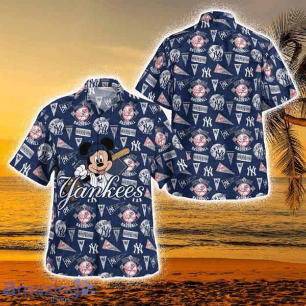 New York Yankees Mickey Mouse Short Sleeve Button Up Tropical Hawaiian Shirt  - Trendy Aloha