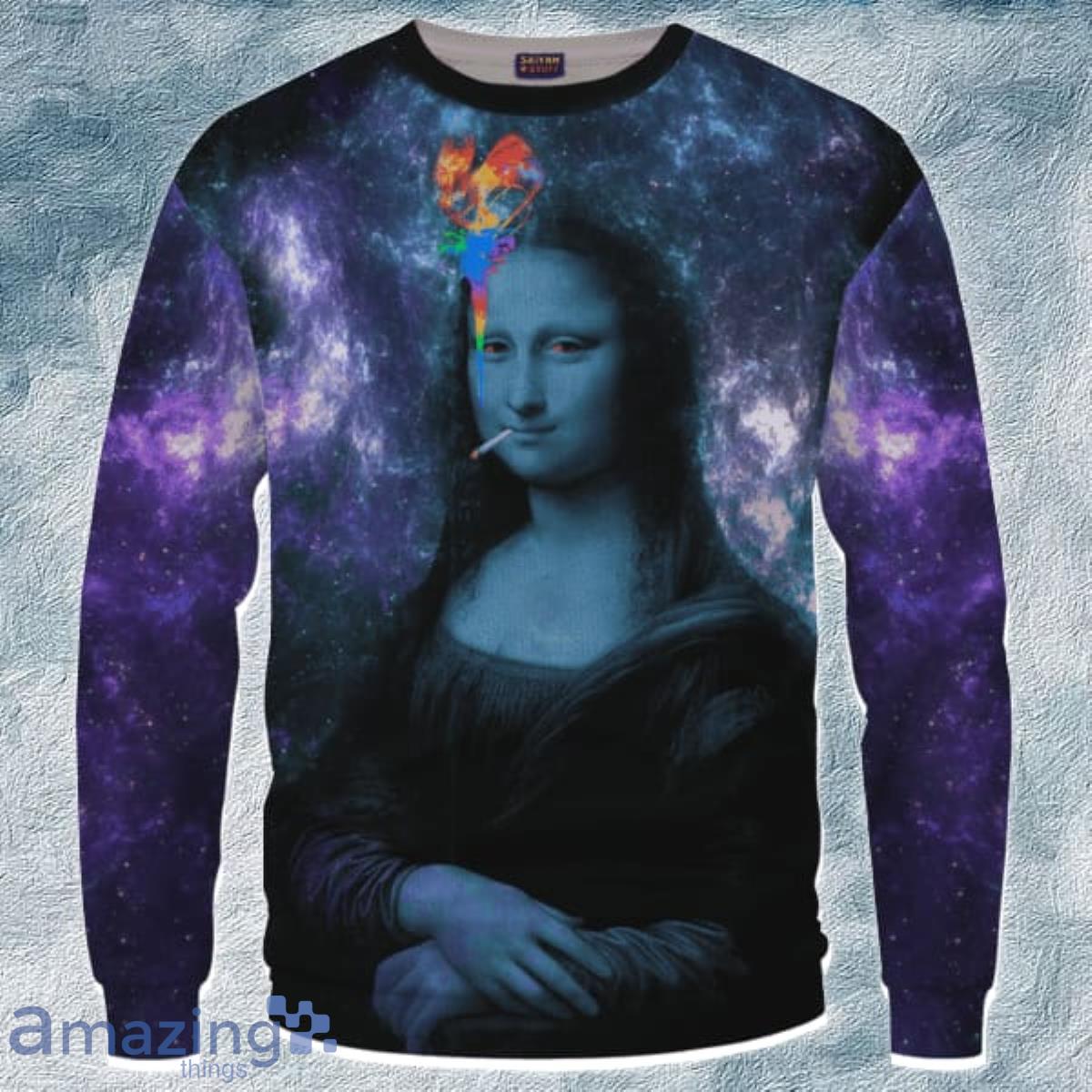 Mona Lisa Collage Smoking Joint Galaxy Trippy 3D Sweater Product Photo 1 Mona Lisa Collage Smoking Joint Galaxy Trippy 3D Sweater Product Photo 1