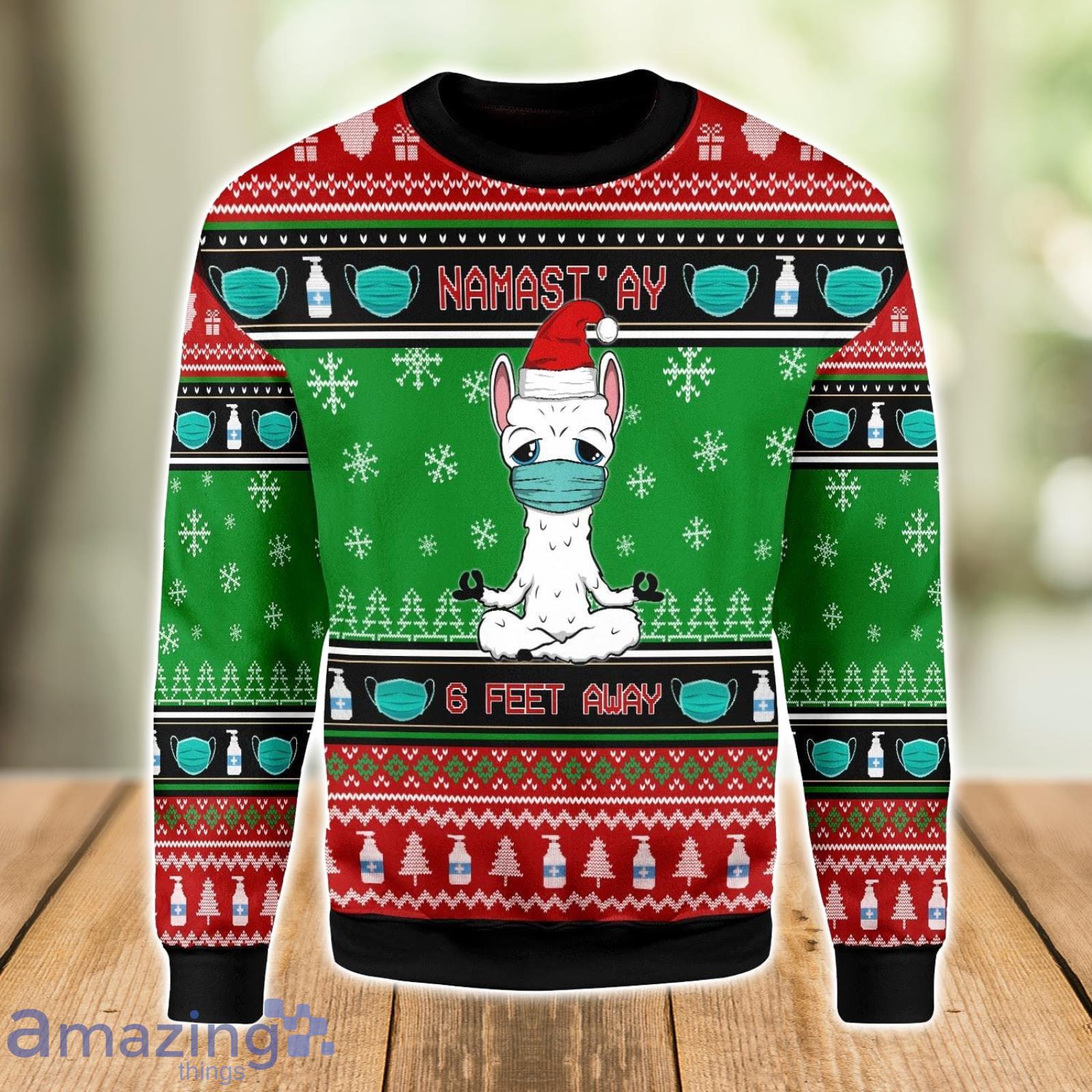 Namaste Stay 6 Feet Away Ugly Christmas Sweater Xmas Gift Men And Women Christmas Sweater Product Photo 1