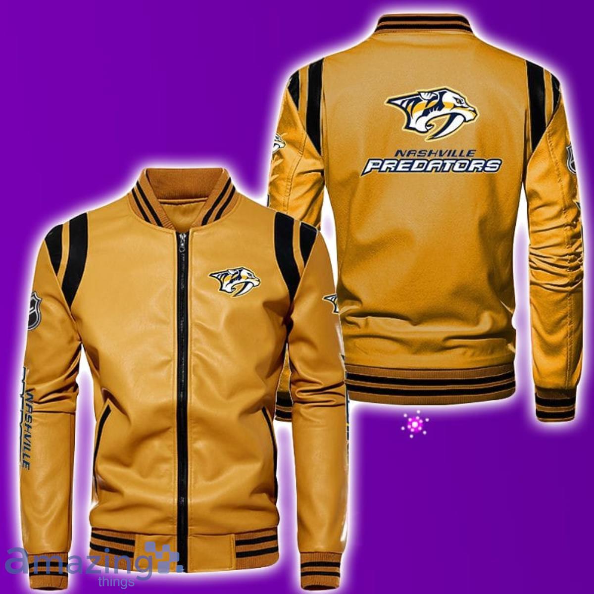 Nashville Predators Leather Bomber Jacket Best Gift For Men And Women Fans image Nashville Predators Leather Bomber Jacket Best Gift For Men And Women Fans Product Photo 3
