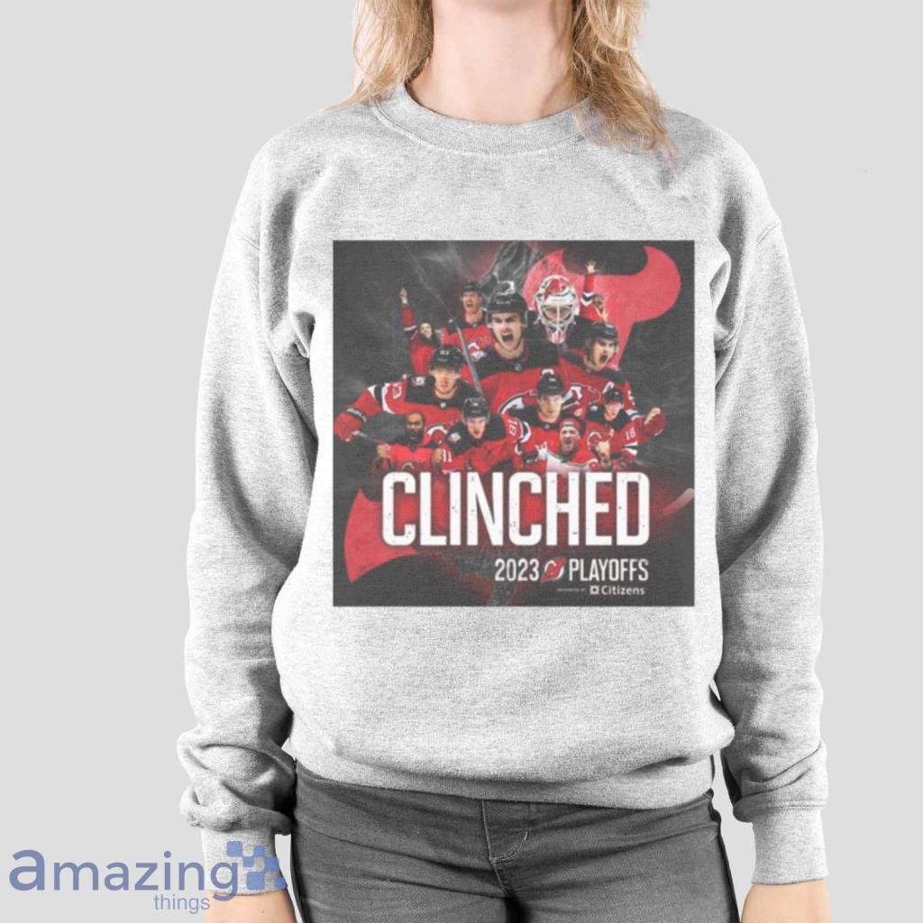New Jersey Devils 2023 Stanley Cup Playoffs Clinched Shirt image New Jersey Devils 2023 Stanley Cup Playoffs Clinched Shirt Product Photo 2