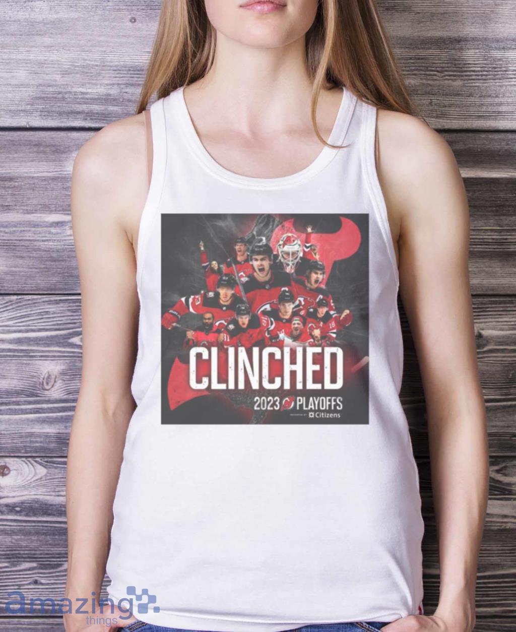 New Jersey Devils 2023 Stanley Cup Playoffs Clinched Shirt image New Jersey Devils 2023 Stanley Cup Playoffs Clinched Shirt Product Photo 5