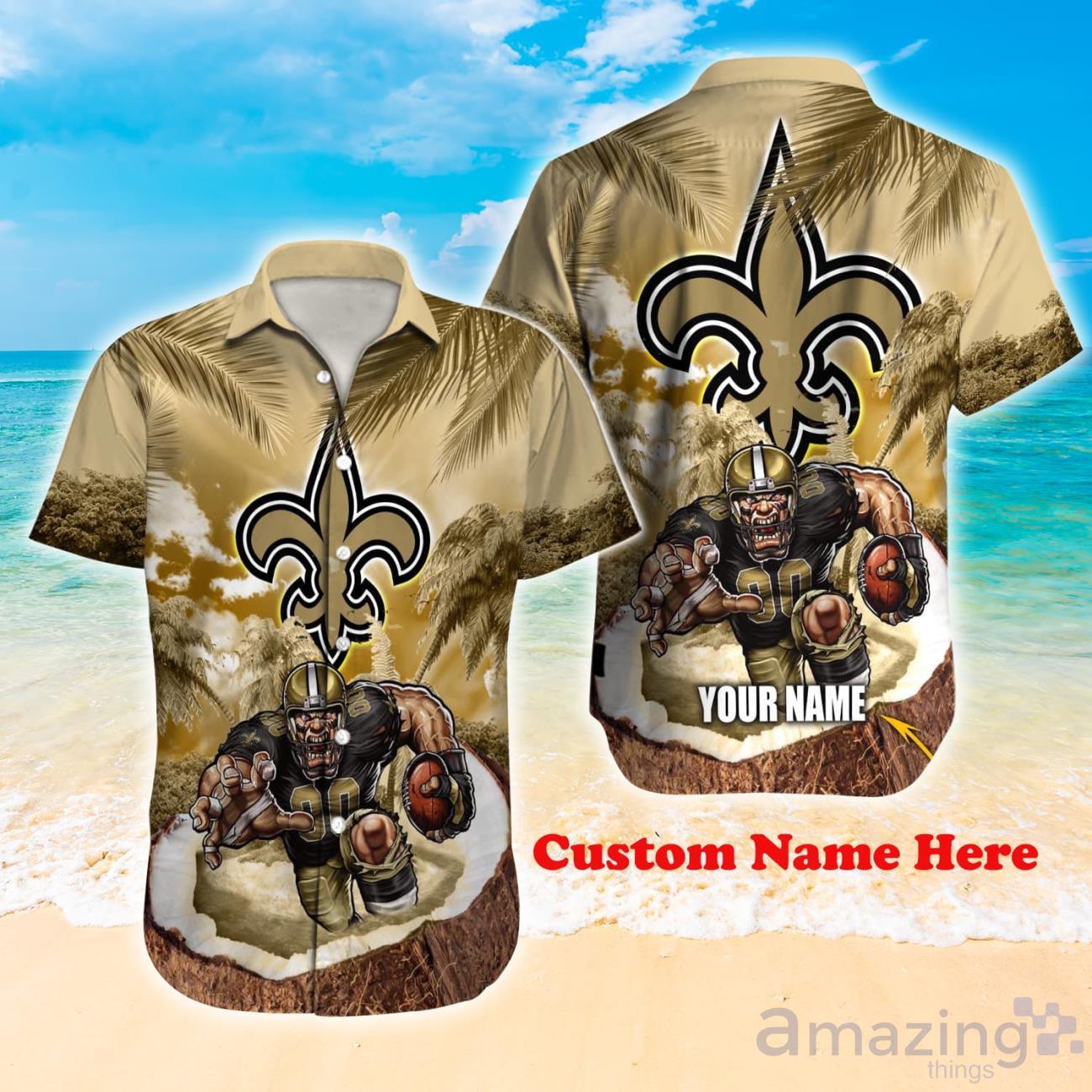 Custom Name New Orleans Saints Hawaiian Shirt NFL Football Button