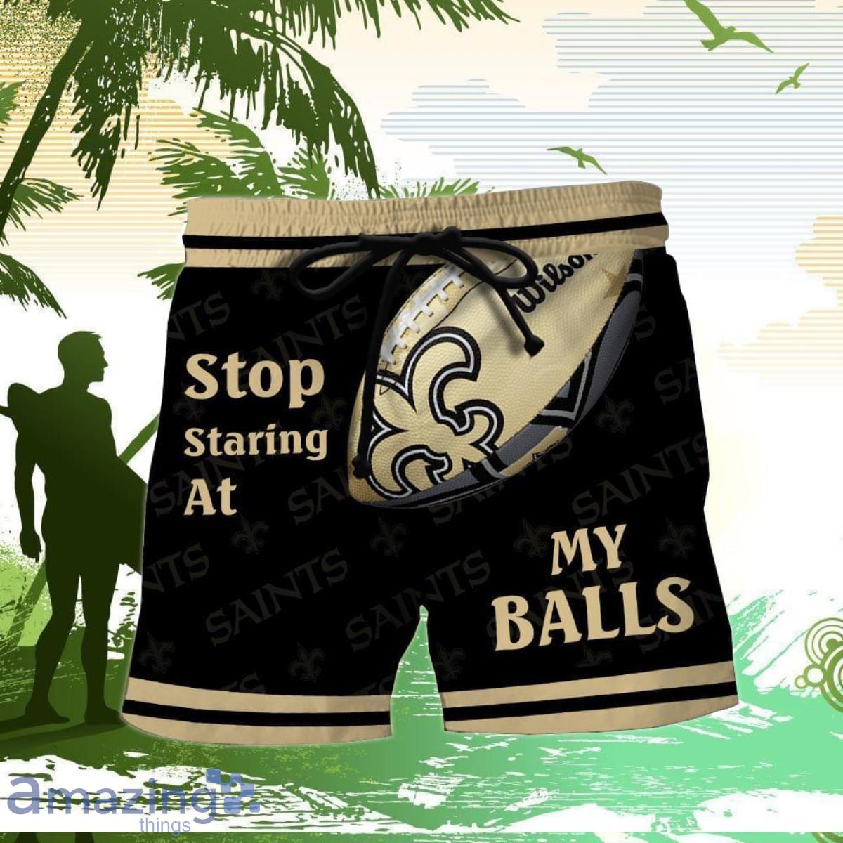 NFL New Orleans Saints Stop Staring At My Balls Beige and Black Men Short -  Owl Fashion Shop