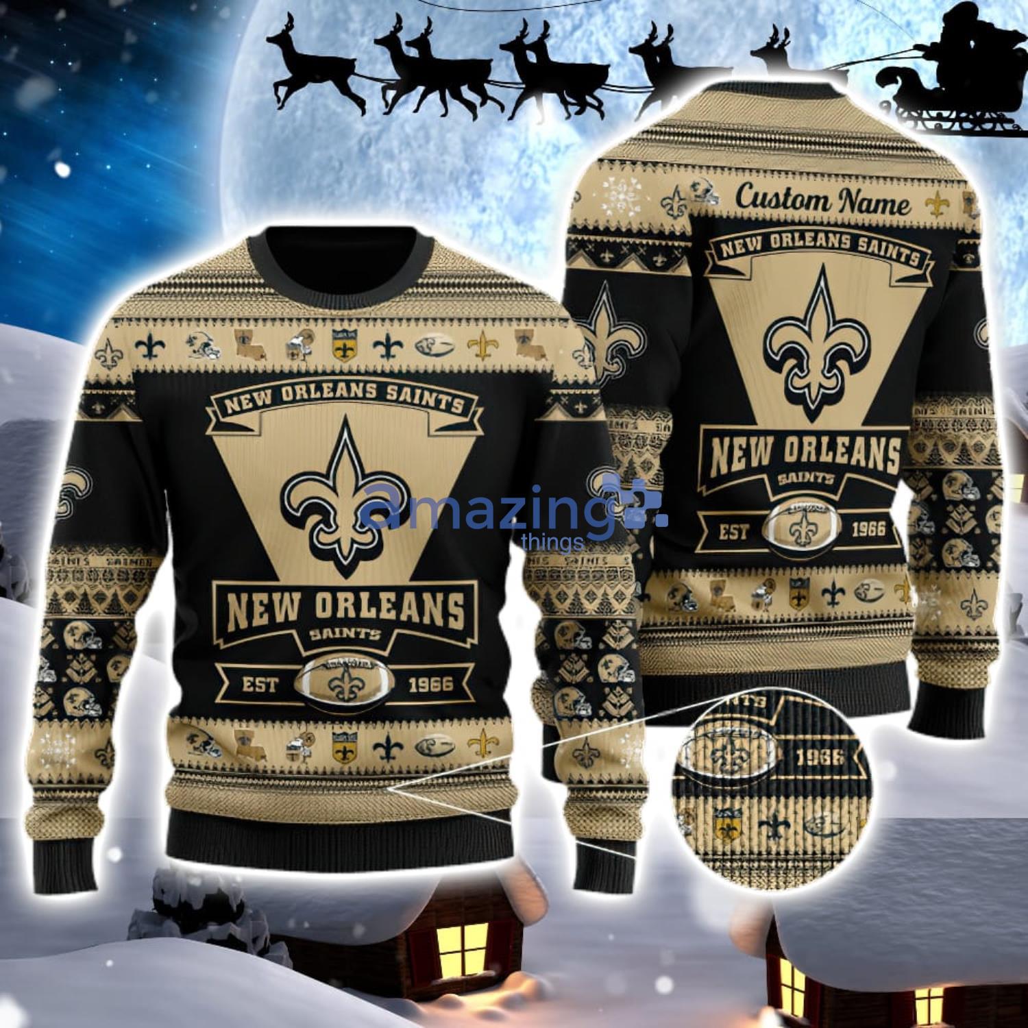 Saint Nfl Custom Name Number Ugly Christmas Sweater - Shibtee Clothing