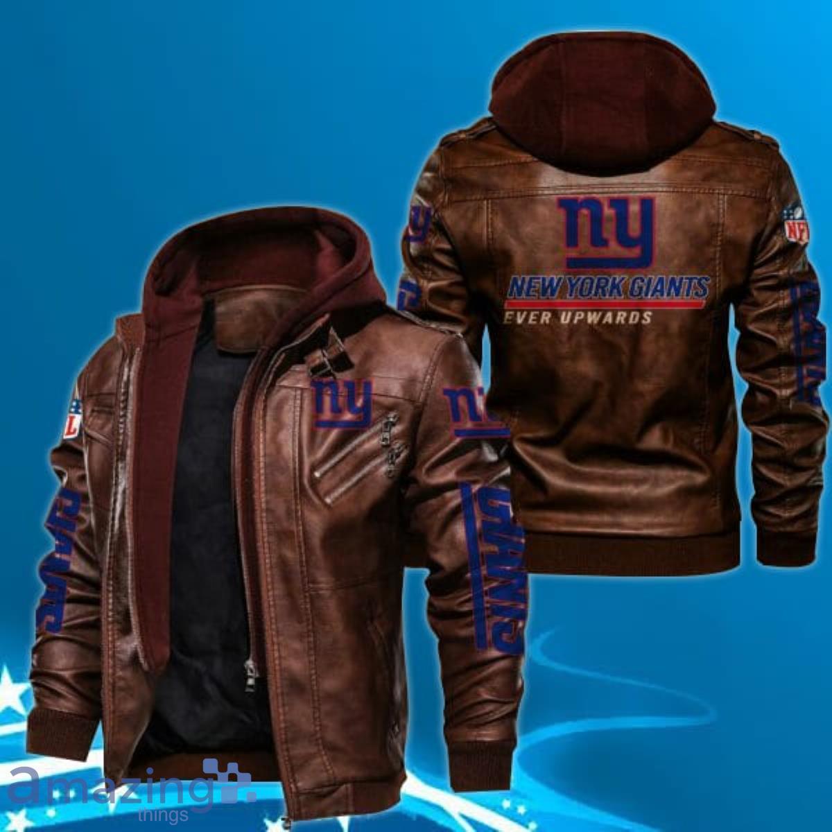 New York Giants Leather Jacket Style Motocycle Product Photo 1