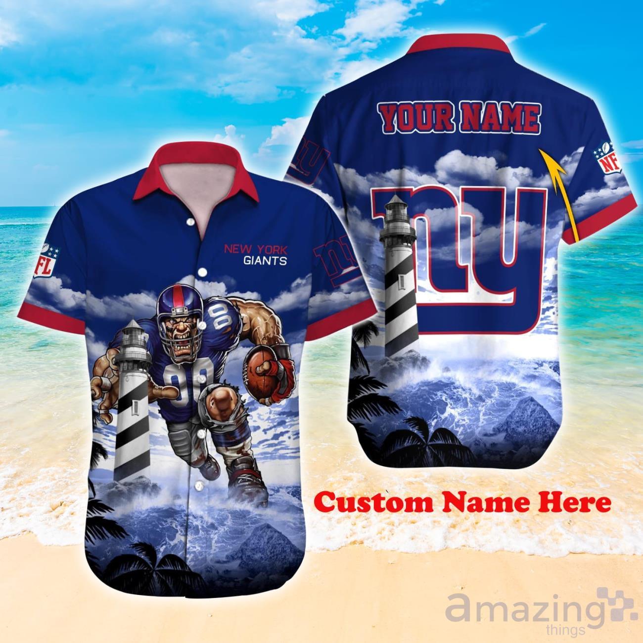 Skull Holding Nfl Football New York Giants Logo Personalized Hawaiian Shirt  - Tagotee