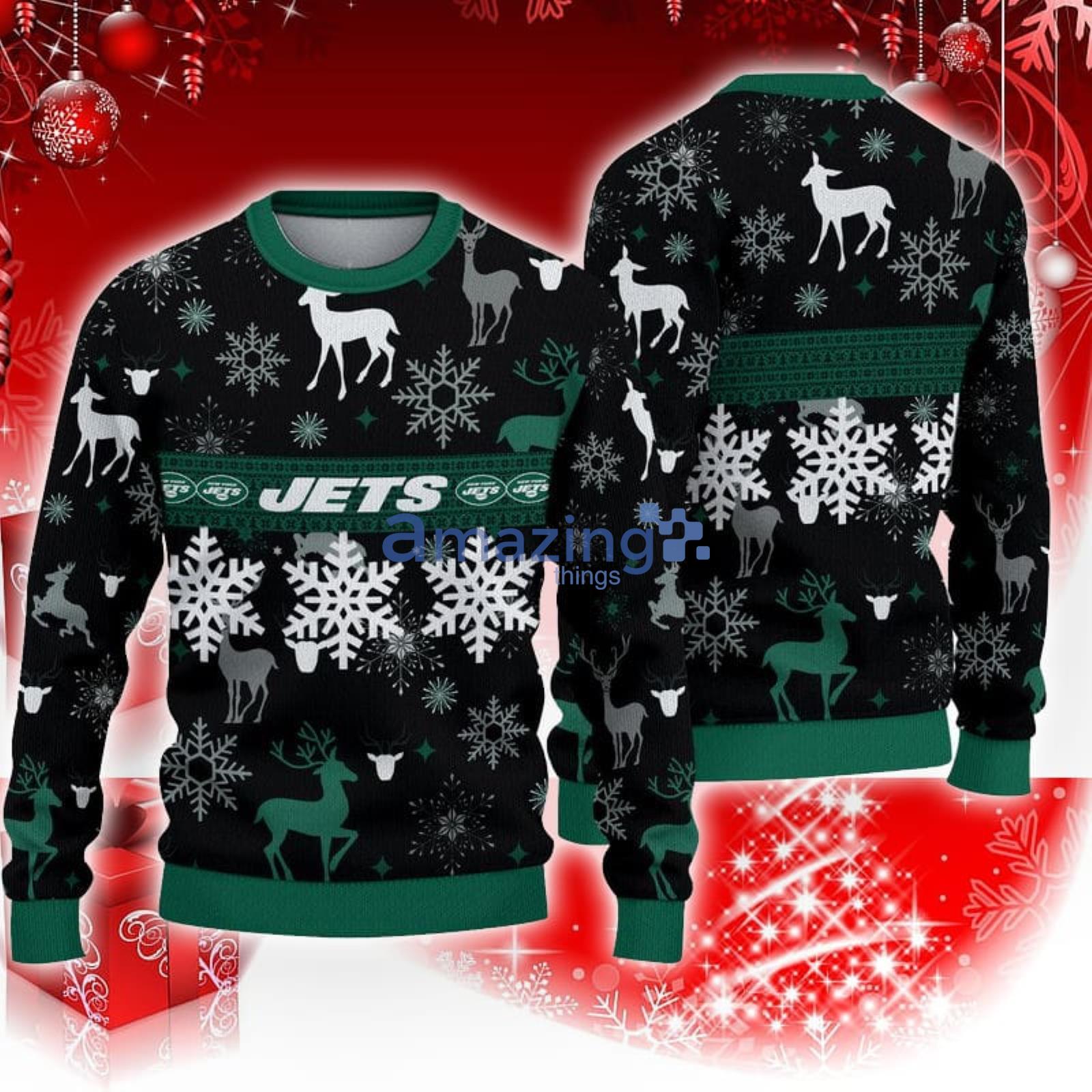 New York Jets Big Snowflake Pattern Ugly Christmas Sweater