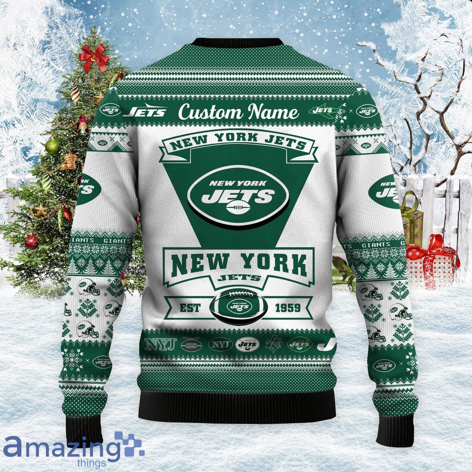 New York Jets Football Team Logo Custom Name Ugly Christmas