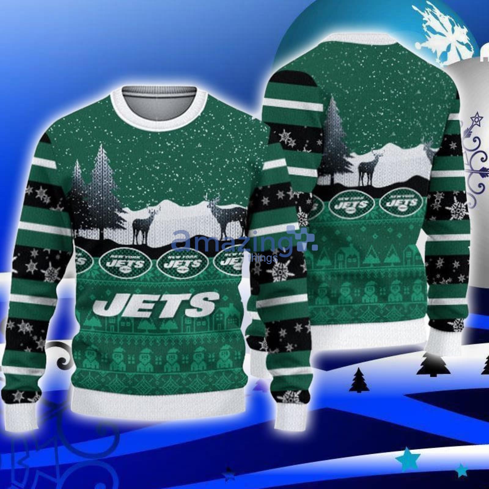 New York Jets Logo Sport Team Christmas Reindeers Pattern Ugly Christmas  Sweater