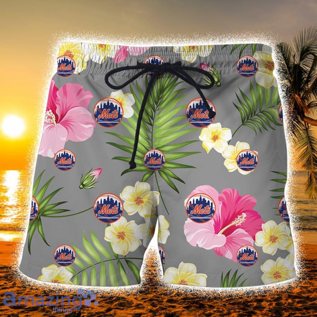 NY Mets Pineapple Tropical Flower Summer Set Hawaiian Shirt And Shorts