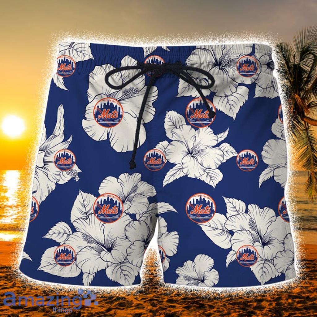 New York Mets Tropical Navy Floral Hawaiian Shorts Gift For Fans Product Photo 1