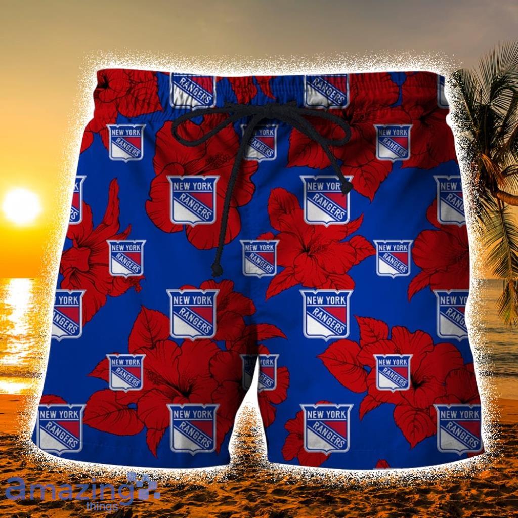 New York Rangers Tropical Flower Hawaiian Shirt Beach Shorts