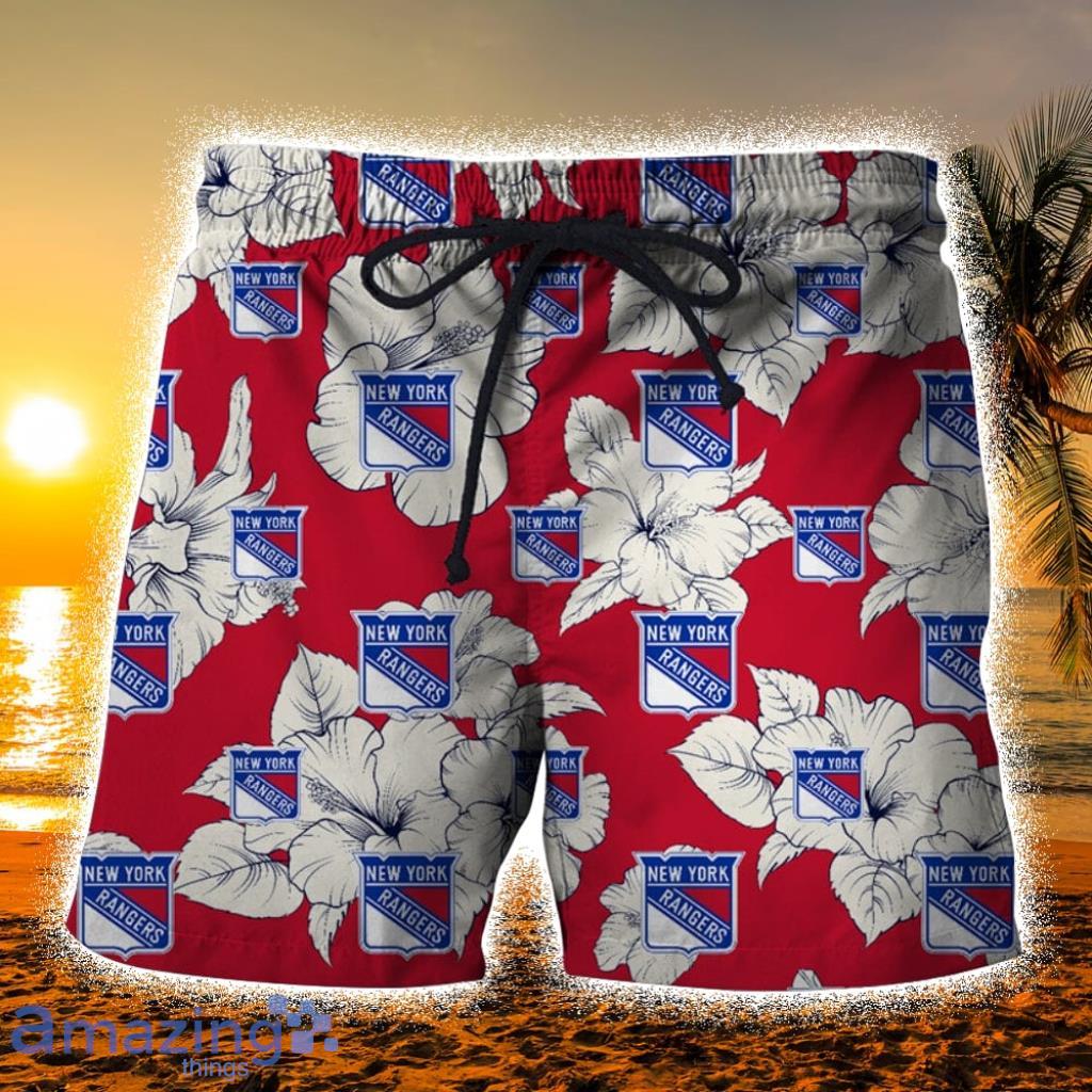 New York Rangers Tropical Flower Hawaiian Shirt Beach Shorts