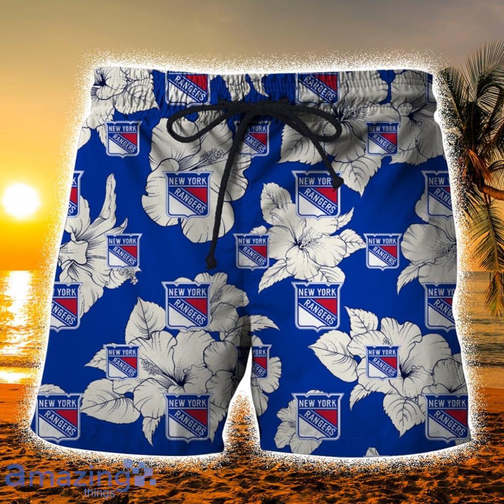 New York Rangers Tropical Hibicus Floral Hawaiian Shorts Gift For Fans Product Photo 1