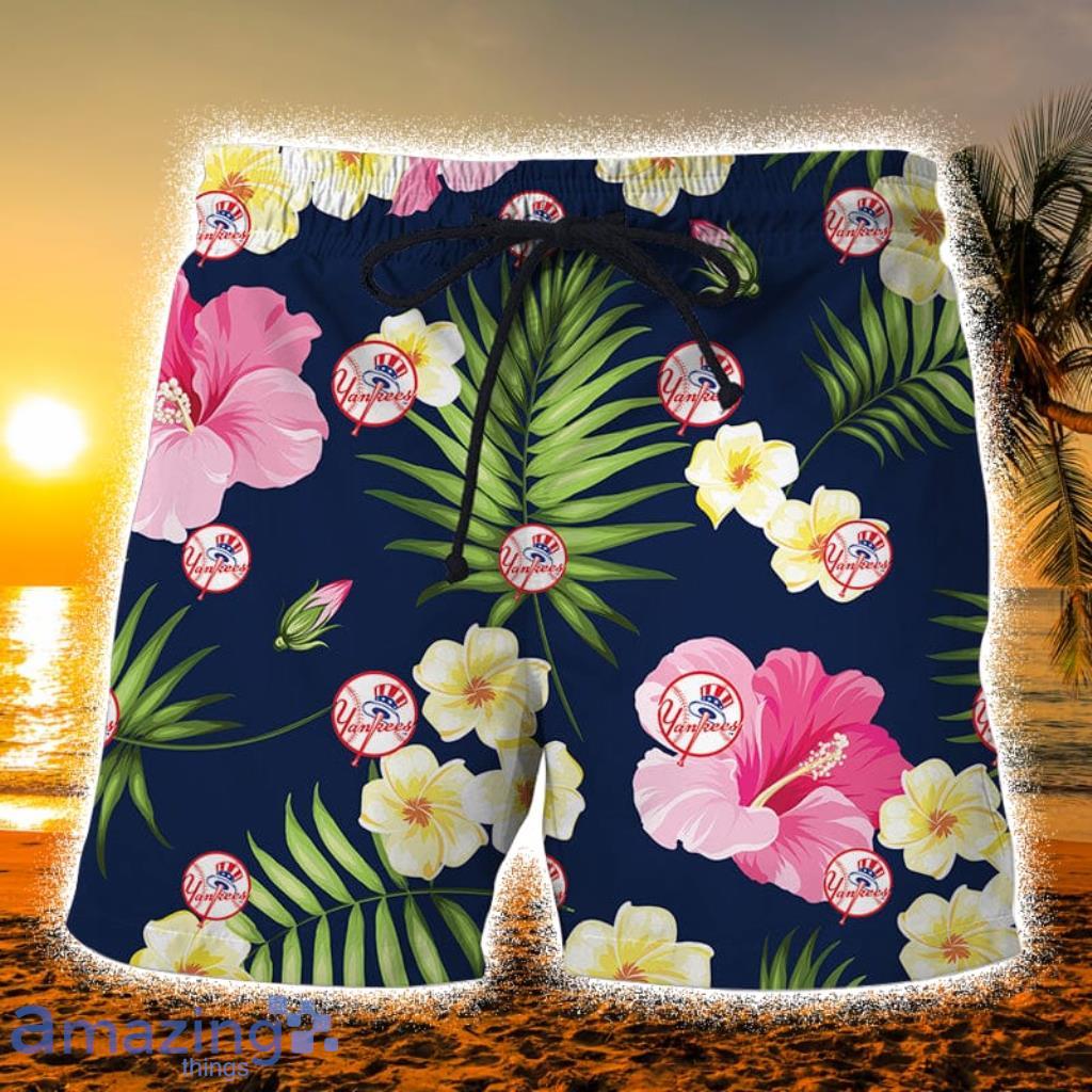 New York Yankees MLB Floral Hawaiian Shorts For Summer Beach