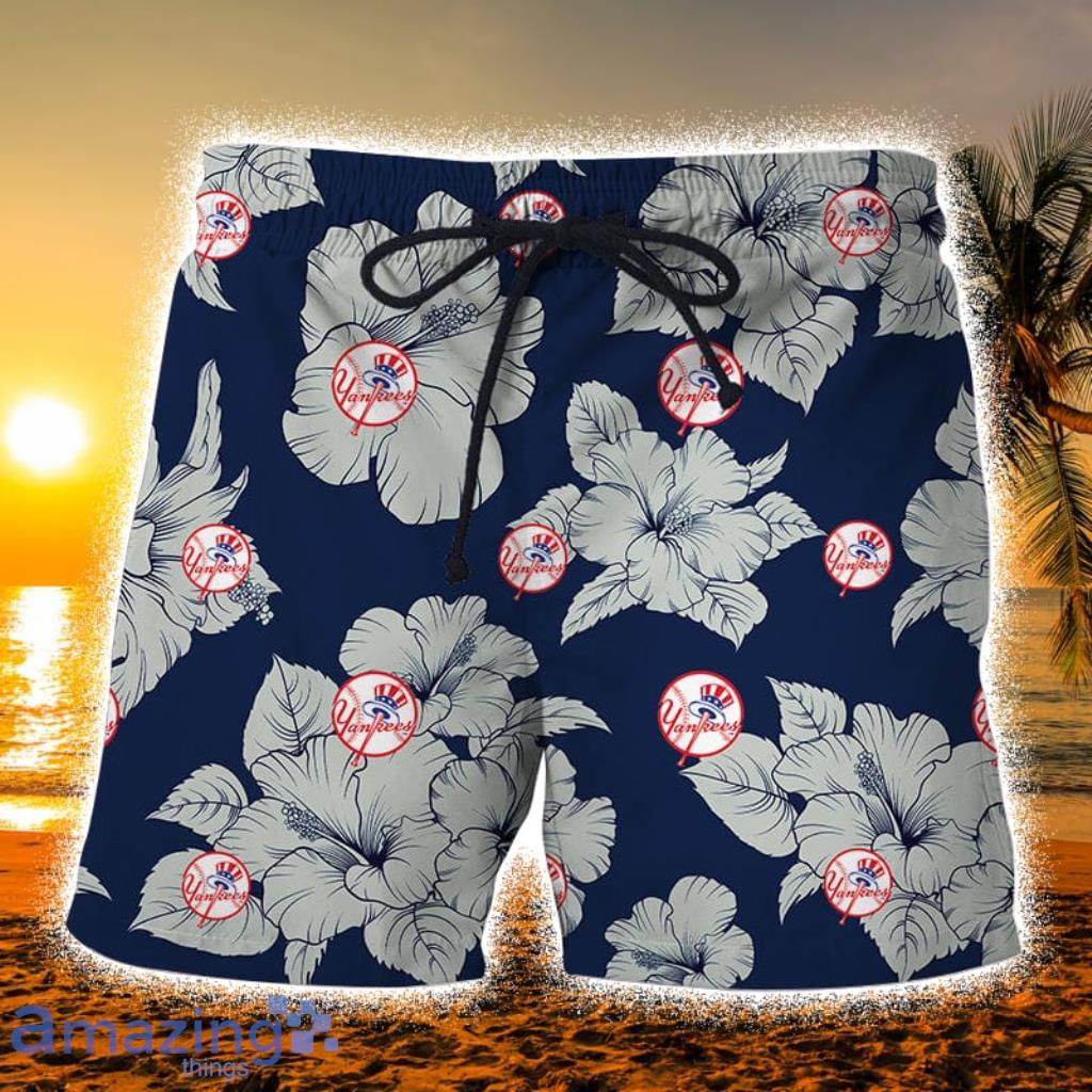 New York Yankees Tropical Hibicus Floral Hawaiian Shorts Gift For Fans Product Photo 1