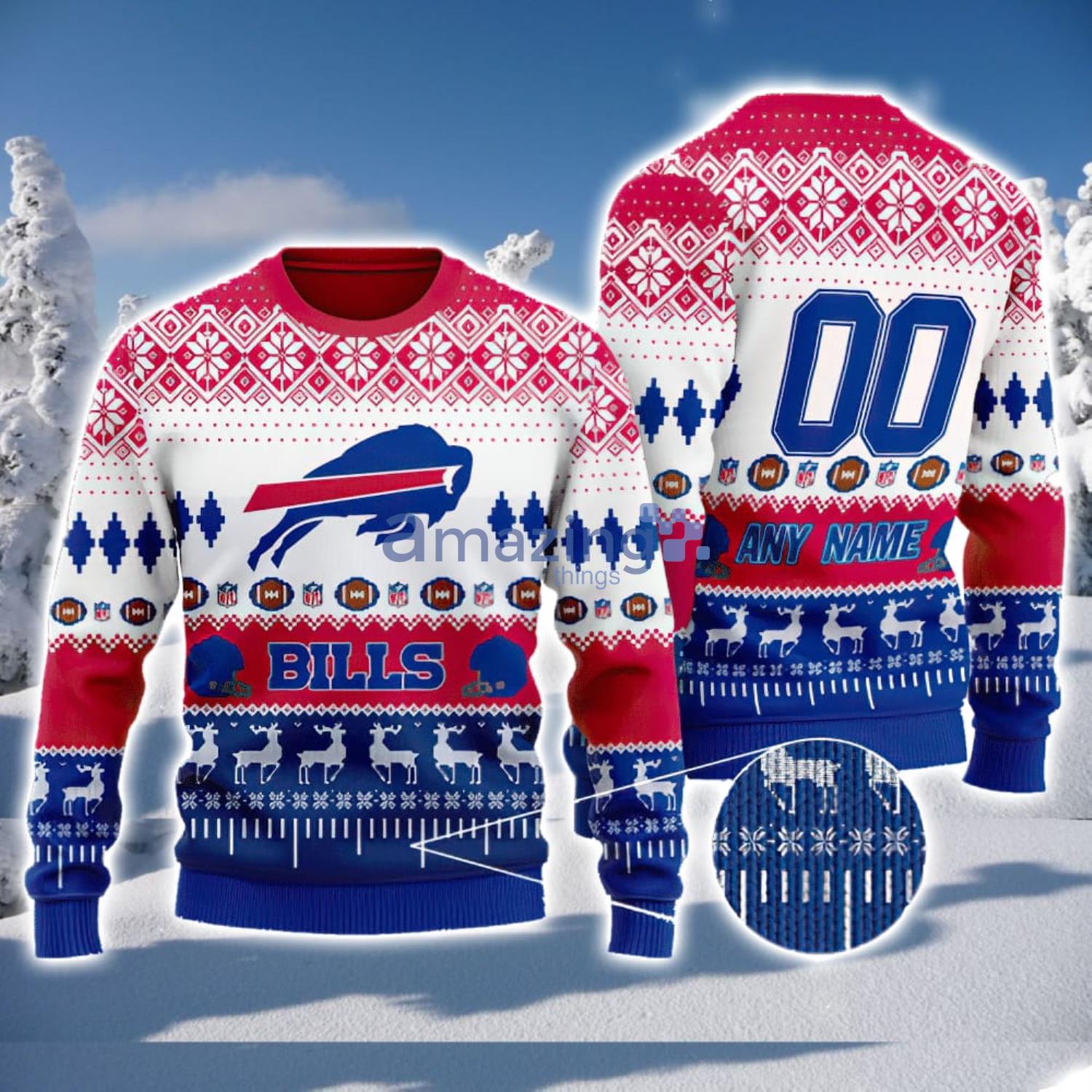 Bills Nfl Custom Name Number Ugly Christmas Sweater - Shibtee Clothing