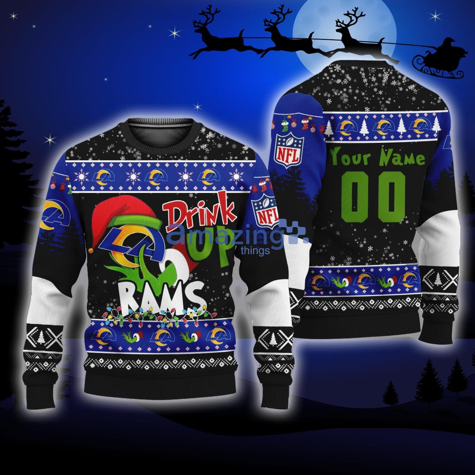 NFL Grinch Drink Up Los Angeles Rams Custom Ugly Christmas