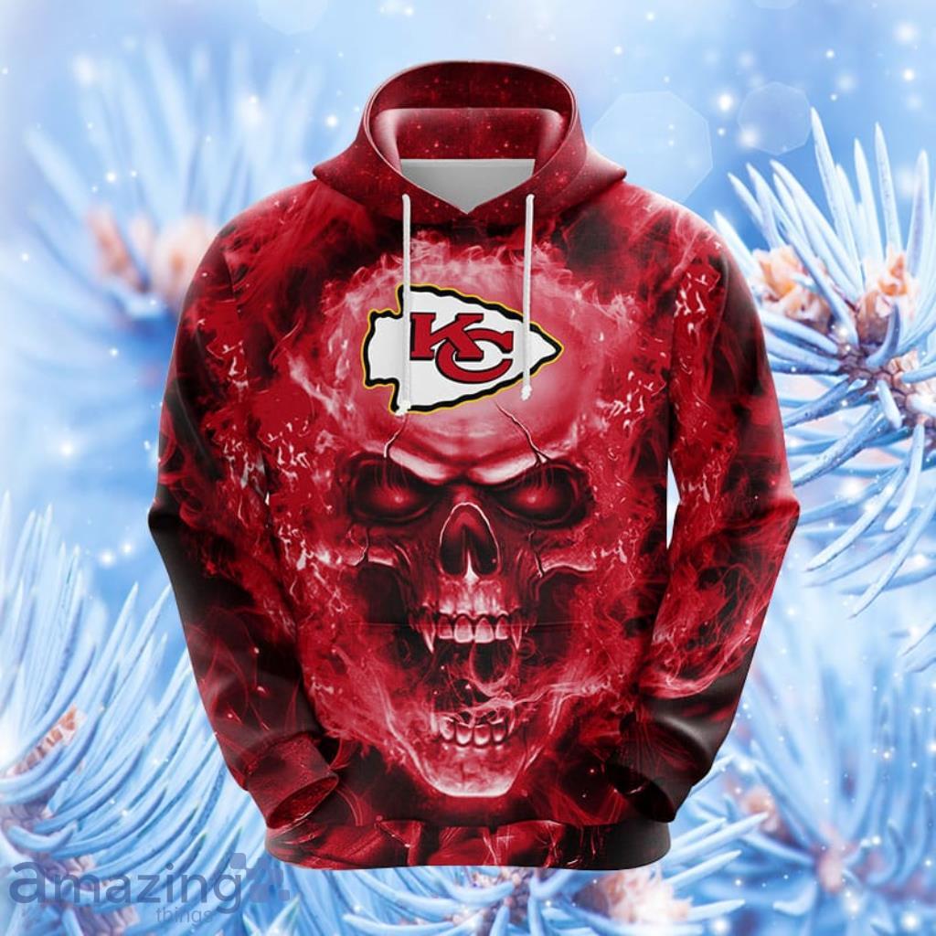 NFL Kansas City Chiefs Skull Funny Red Hoodie, Zip Hoodie 3D All Over Print  For Fans