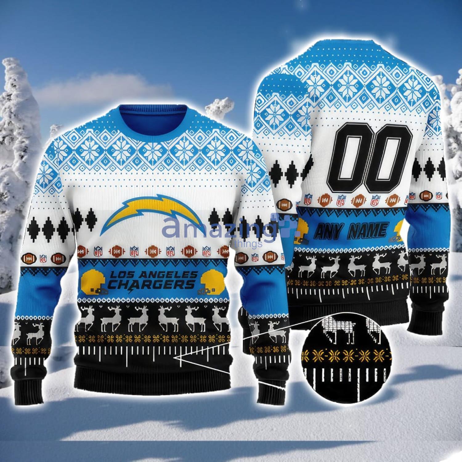 NFL Los Angeles Chargers Custom Name And Number 3D Ugly Christmas
