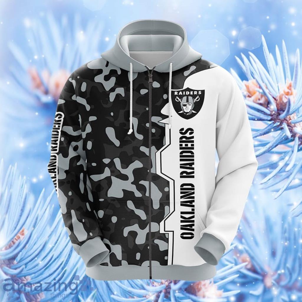 NFL Oakland Raiders Camouflage White Grey Hoodie, Zip Hoodie 3D All Over  Print For Fans