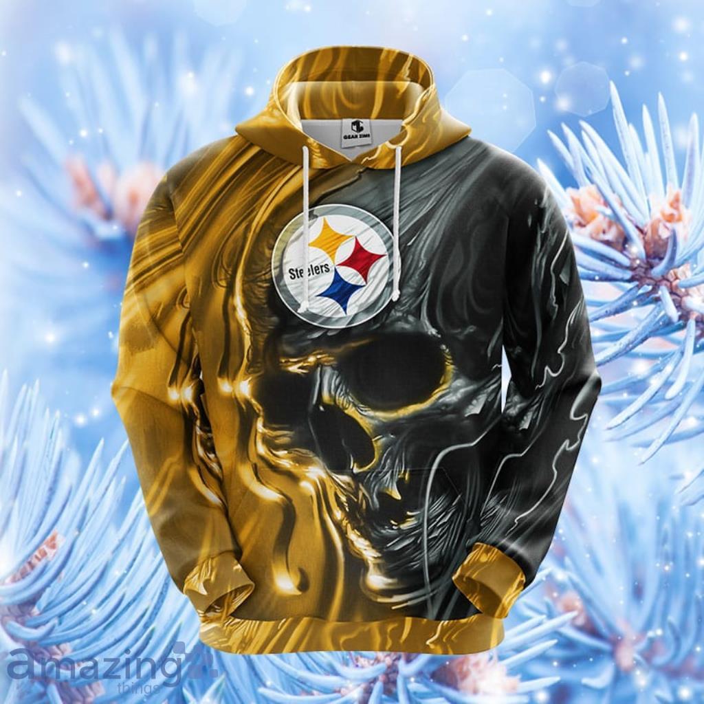 NFL Pittsburgh Steelers Skull Yellow Hoodie, Zip Hoodie 3D All Over Print  For Fans