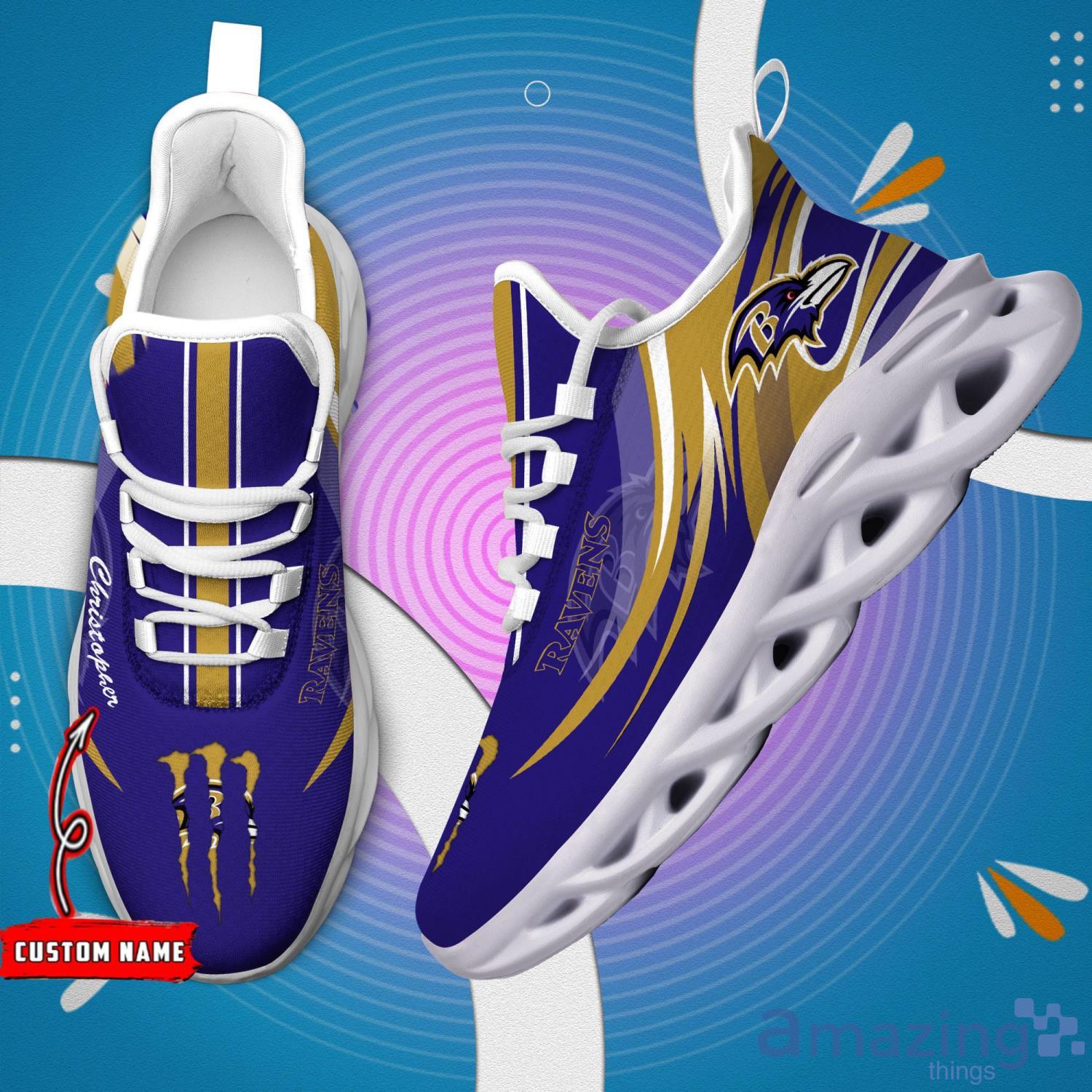 Personalized Name NFL Baltimore Ravens Flame Logo Max Soul Shoes Gift Fans  - Freedomdesign