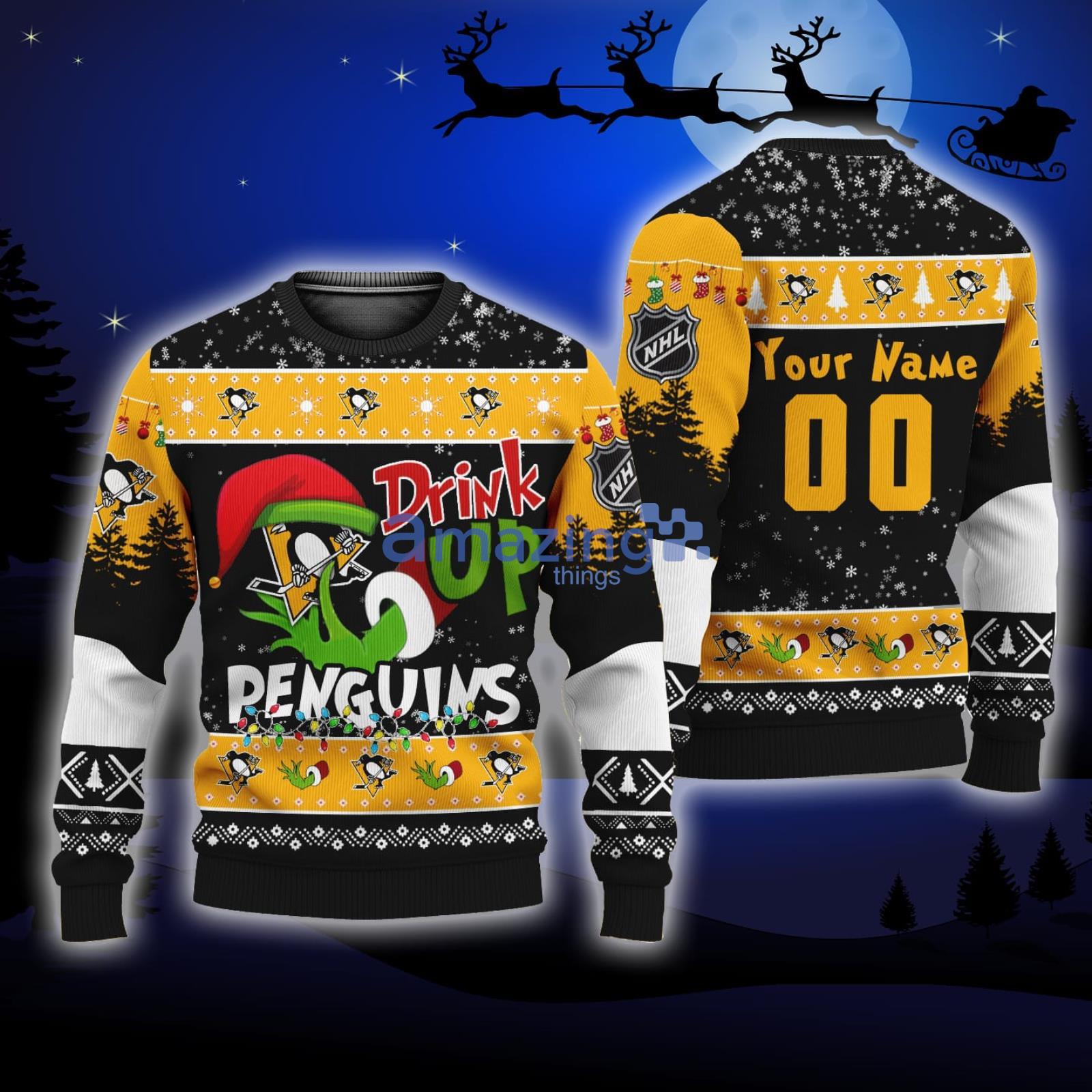 Custom NHL Pittsburgh Penguins Ugly Christmas Sweater Grinch Drink