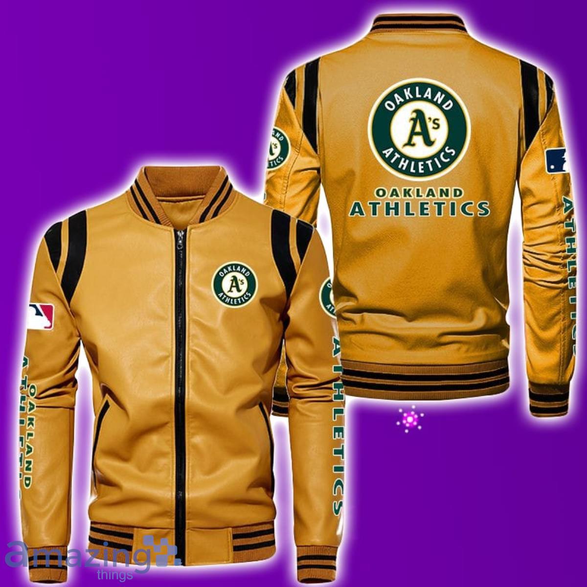 Oakland Athletics Leather Bomber Jacket Best Gift For Men And Women Fans image Oakland Athletics Leather Bomber Jacket Best Gift For Men And Women Fans Product Photo 3