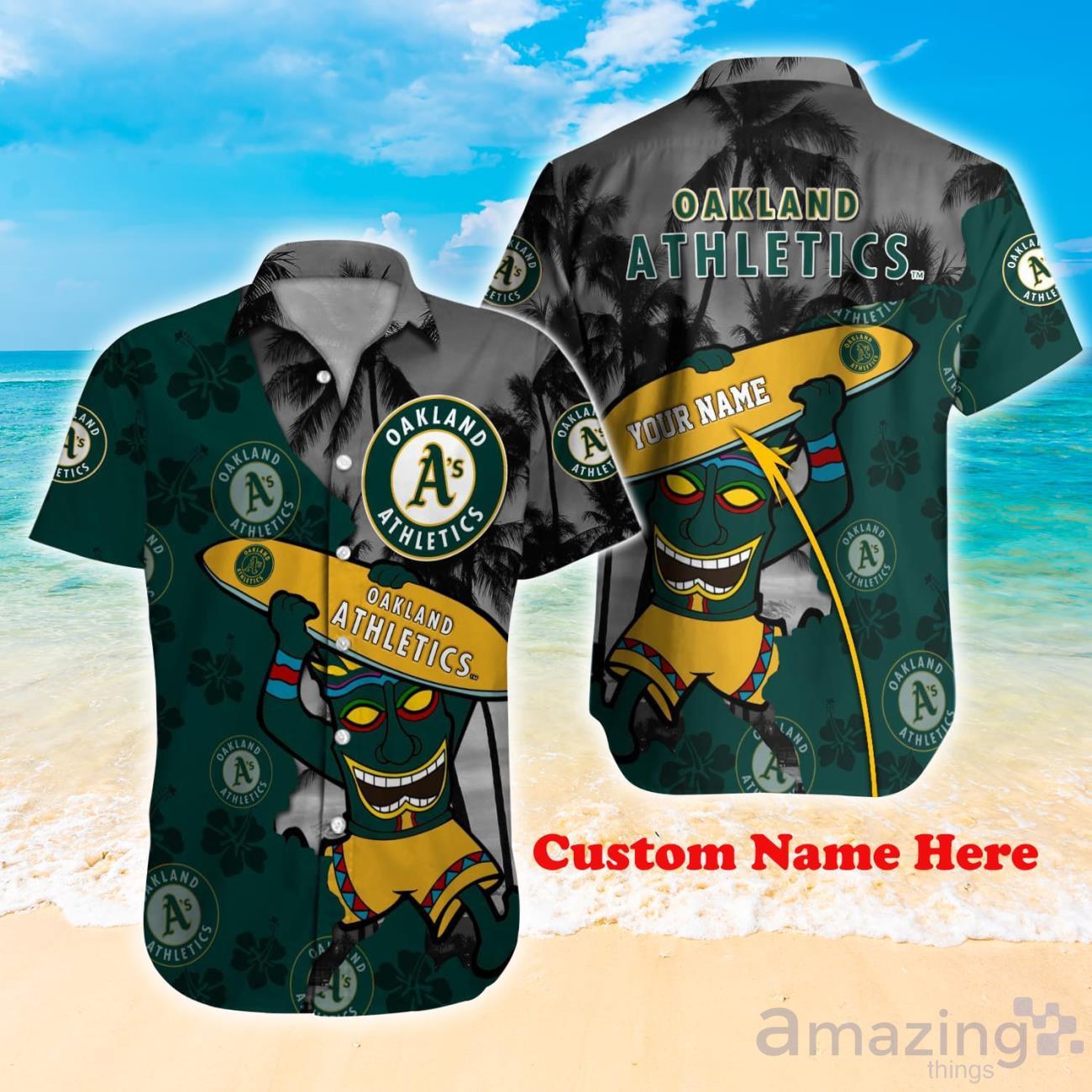 Custom Name MLB Oakland Athletics Special Hawaiian Design Button