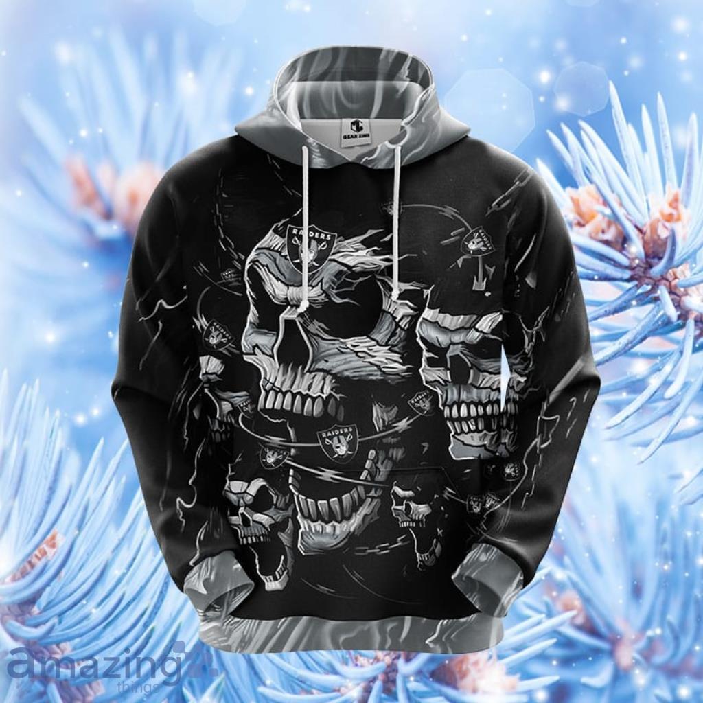 Oakland Raiders NFL Skull Grey Hoodie, Zip Hoodie 3D All Over Print For Fans