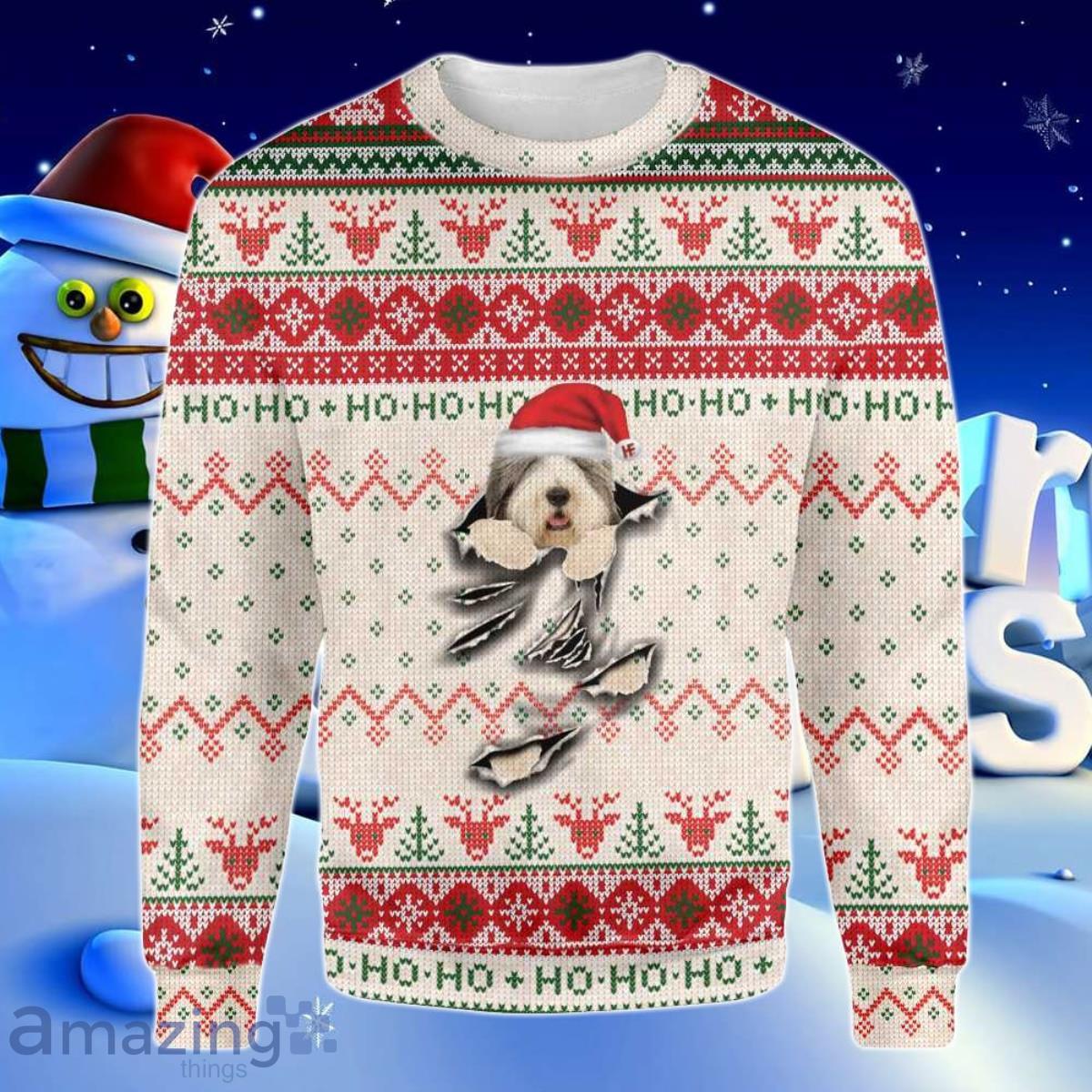 Old English Sheepdog Scratch Ugly Christmas Sweater For Men And Women Product Photo 1
