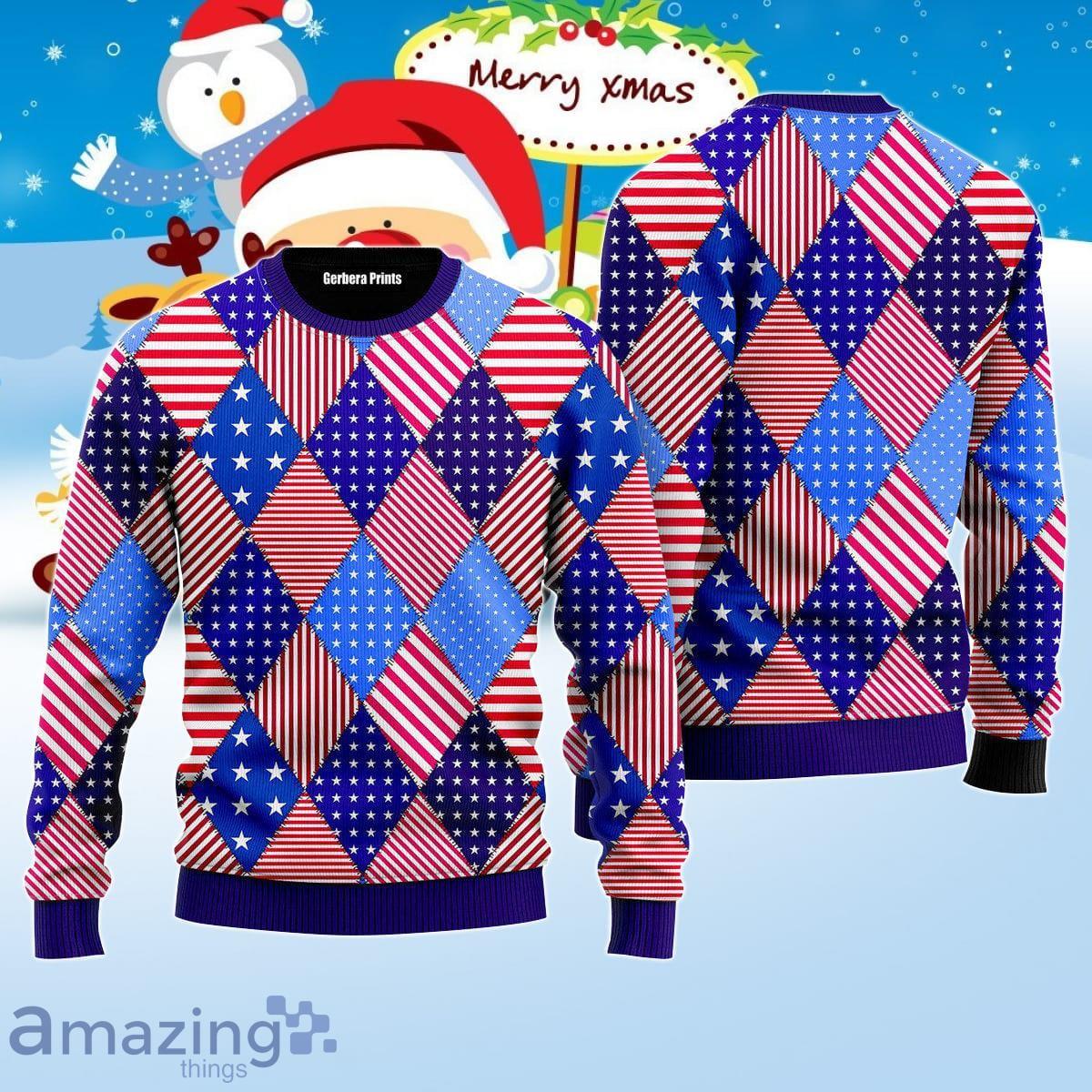 Patchwork American Flag Pattern Ugly Christmas Sweater Best Gift For Men And Women Product Photo 1